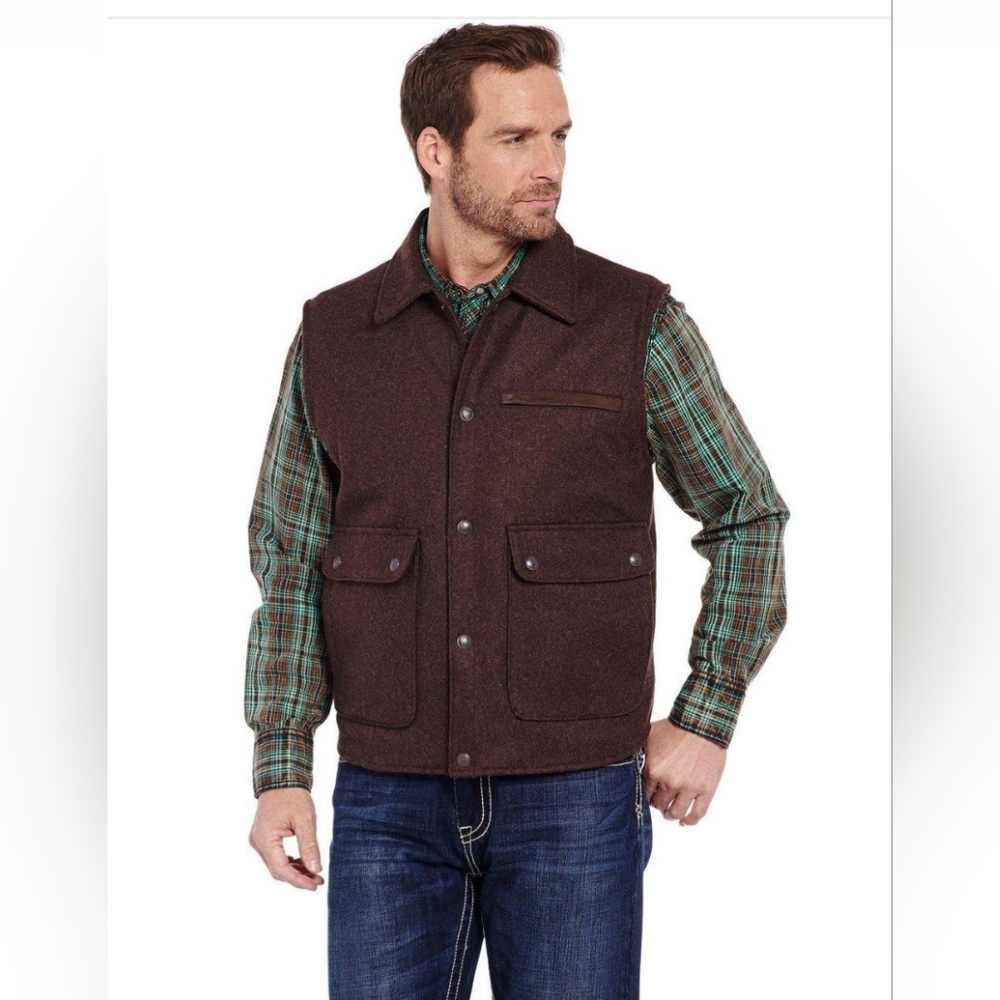 CRIPPLE CREEK Men's Brown Wool-Blend Snap Front Vest
